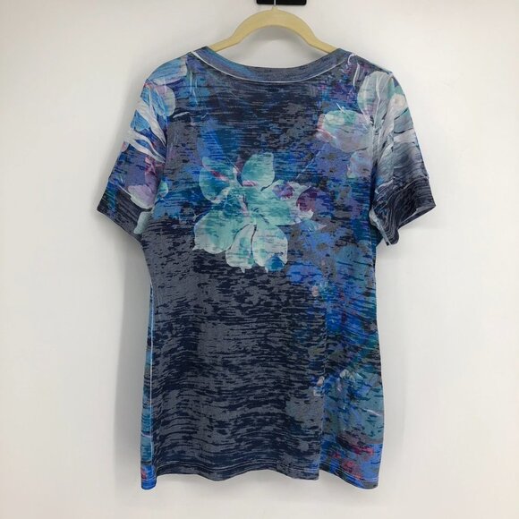 Revolution by Ricki's blue floral short sleeve v-neck t-shirt size M - Picture 8 of 14
